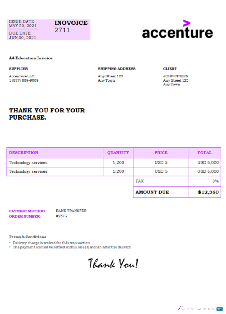 Download USA Accenture invoice Photoshop template